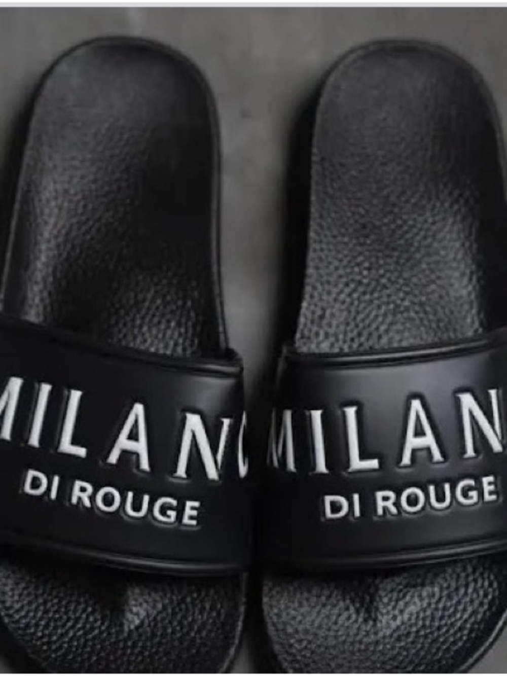 Milano Black Fuzzy Logo Slide Sandals